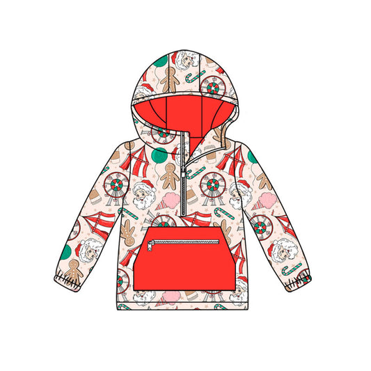 MOQ 8 preorder BT1353 Christmas Zip up Red Hooded Long Sleeve Boys Top 202509