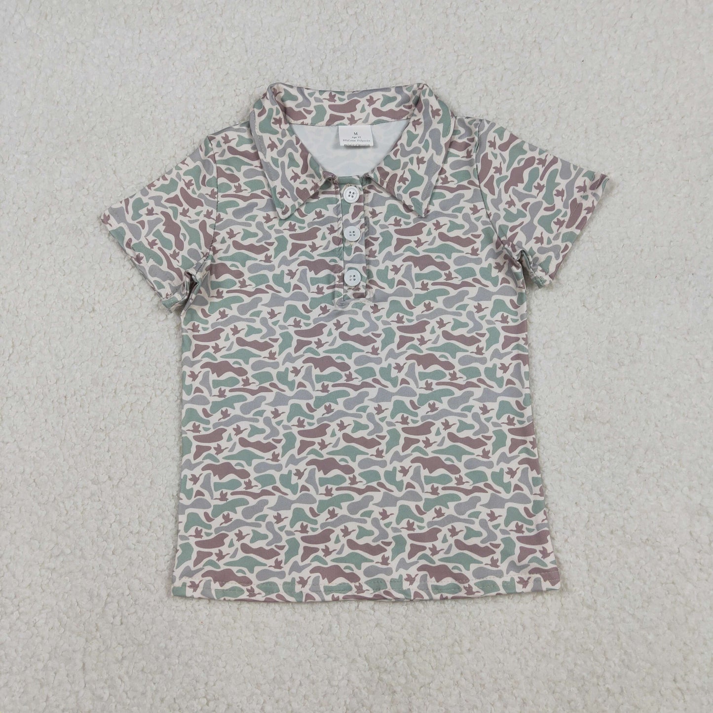 BT1354 Duck Hunting Light Brown and Green Camouflage Polo Short Sleeve Boys Top 202512 RTS