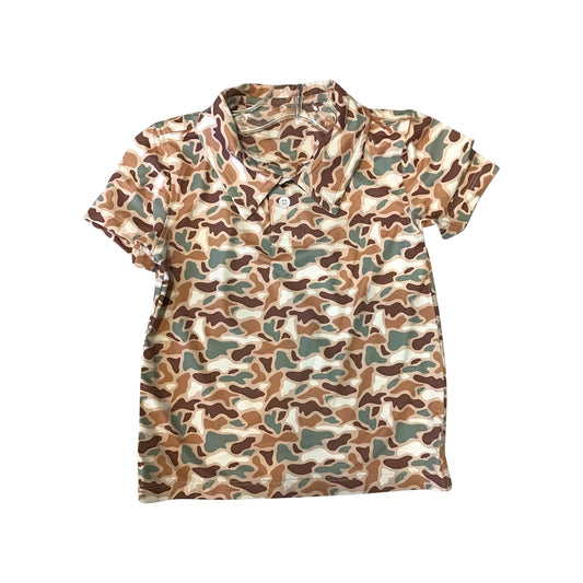 MOQ 8 preorder BT1355 Dark Brown and Green Camouflage Polo Short Sleeve Boys Top 202509
