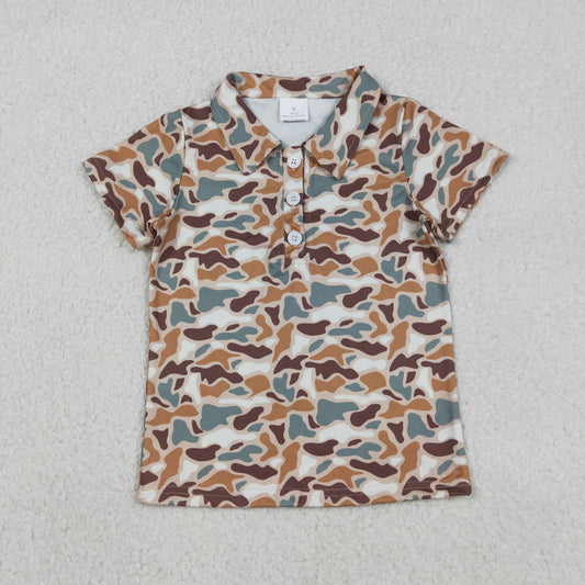 BT1355 Dark Brown and Green Camouflage Polo Short Sleeve Boys Top 202512 RTS