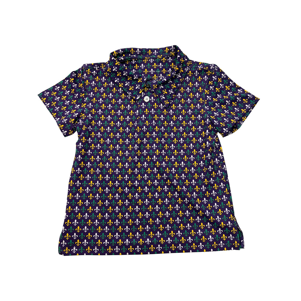 MOQ 8 preorder BT1356 Mardi Gras Purple Polo Short Sleeve Boys Top 202509