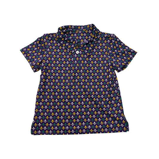 MOQ 8 preorder BT1356 Mardi Gras Purple Polo Short Sleeve Boys Top 202509