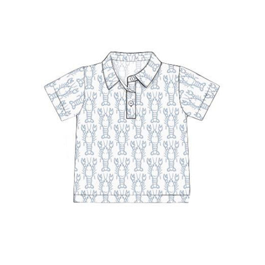 MOQ 8 preorder BT1364 Crayfish Pattern Polo Short Sleeve Boys Top 202509
