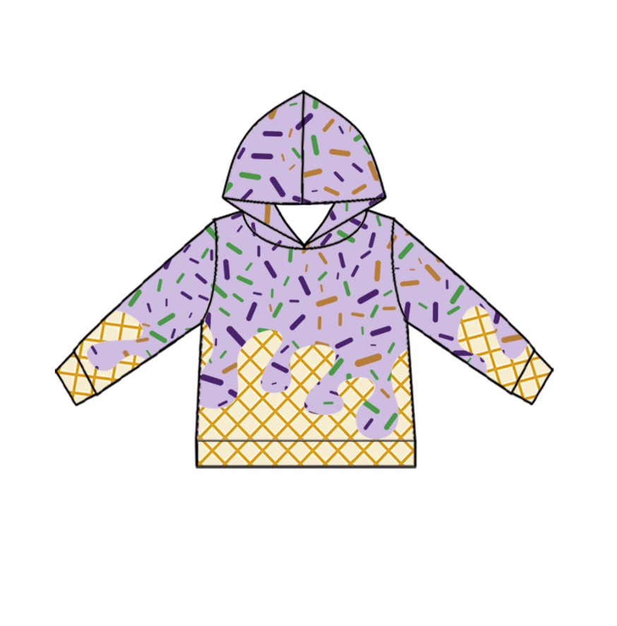 MOQ 8  preorder BT1373 Boys Light Purple Waffle Ice Cream Drip Clothes Hooded Long Sleeve Boys Top 202509