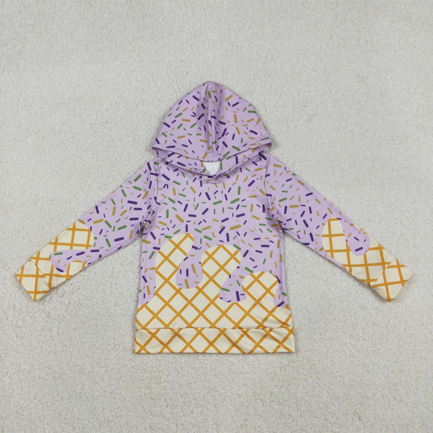 BT1373 Boys Light Purple Waffle Ice Cream Drip Clothes Hooded Long Sleeve Boys Top 202512 RTS