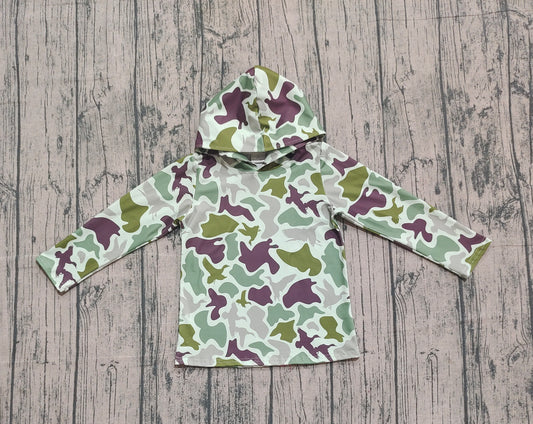 NO MOQ preorder BT1374-XS-3XL Duck Hunting Green Camouflage Hooded Long Sleeve Boys Top 202509