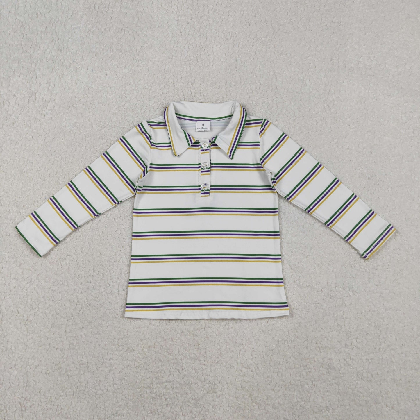 BT1375 Mardi Gras Polo Stripe Long Sleeve Boys Top 202510 RTS