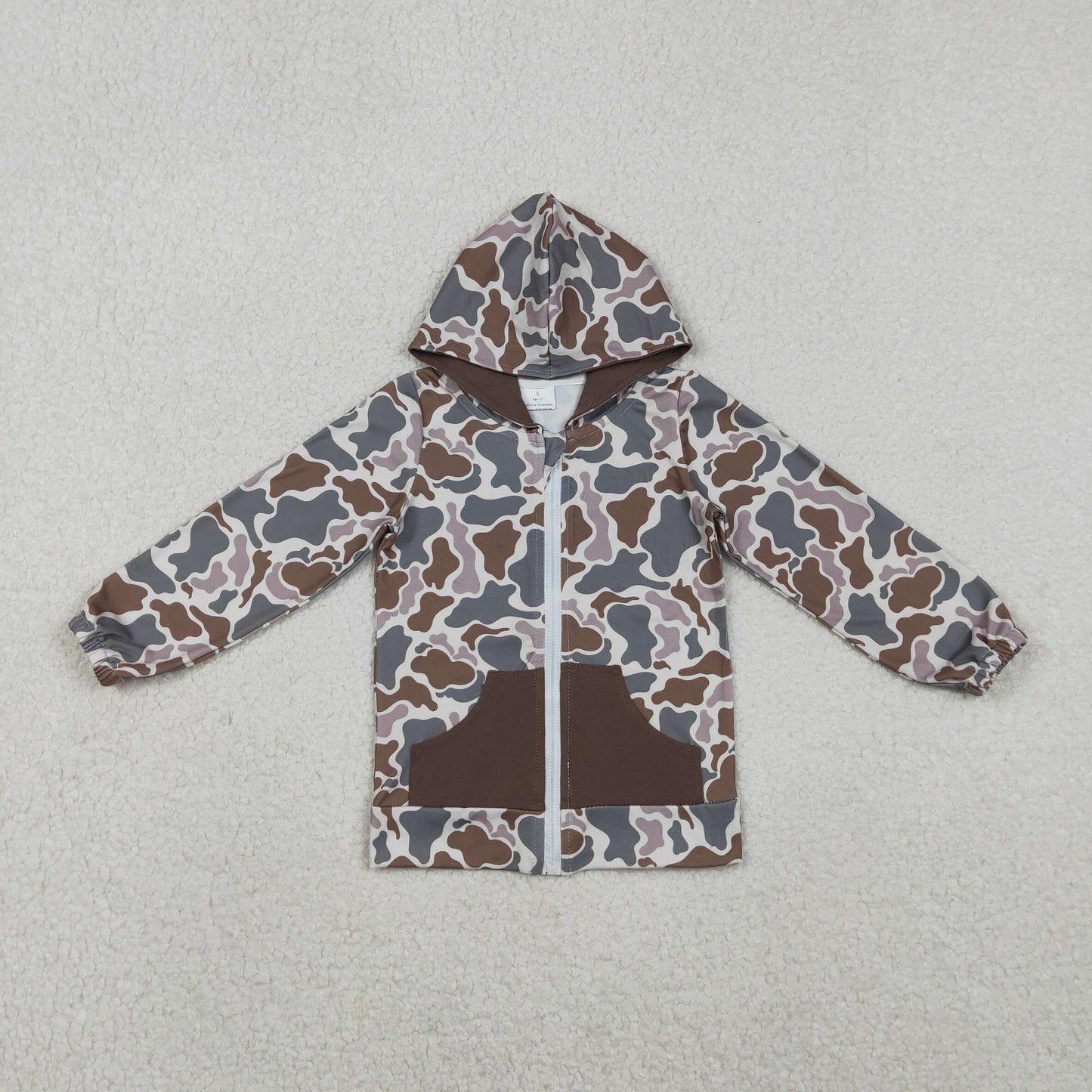 BT1376 Brown Camouflage Pocket Zipper Hooded Long Sleeve Boys Top 202511 RTS