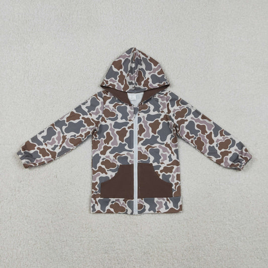 BT1376 Brown Camouflage Pocket Zipper Hooded Long Sleeve Boys Top 202511 RTS