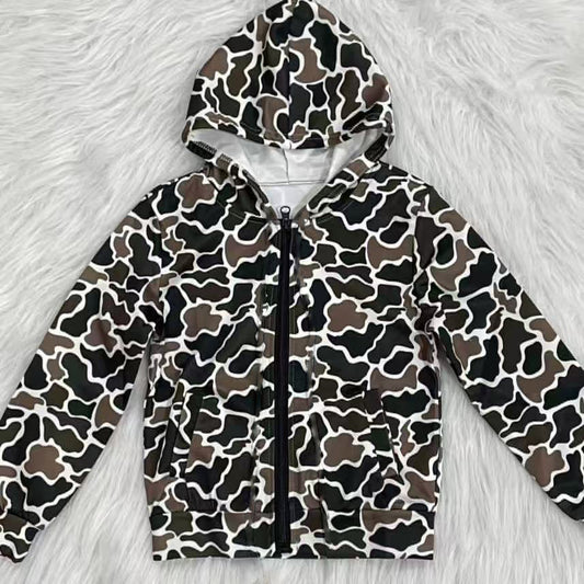 MOQ 8 preorder BT1382 Camouflage Zipper Hooded Long Sleeve Boys Top 202509