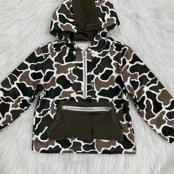 MOQ 8 preorder BT1383 Camouflage Zip up Collar Hooded Long Sleeve Boys Top 202509
