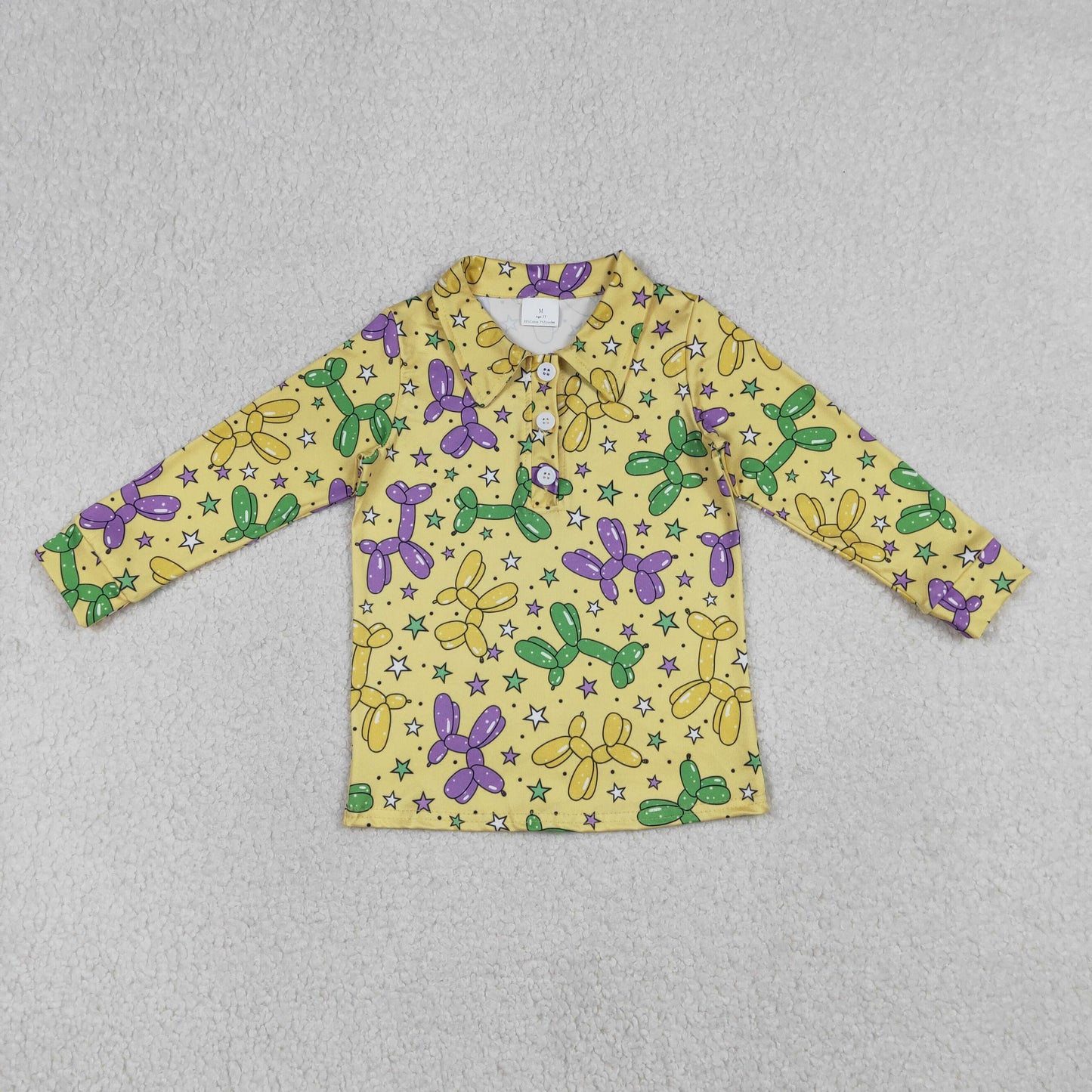BT1388 Mardi Gras Yellow Polo Long Sleeve Boys Top 202601 RTS