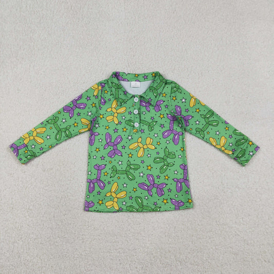 BT1389 Mardi Gras Green Polo Long Sleeve Boys Top 202601 RTS