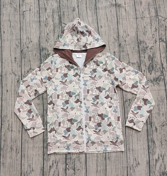 NO MOQ Preorder BT1392 Adult Male Puppy Duck Hunting Camouflage Hooded Zipper Long Sleeve Top  202509