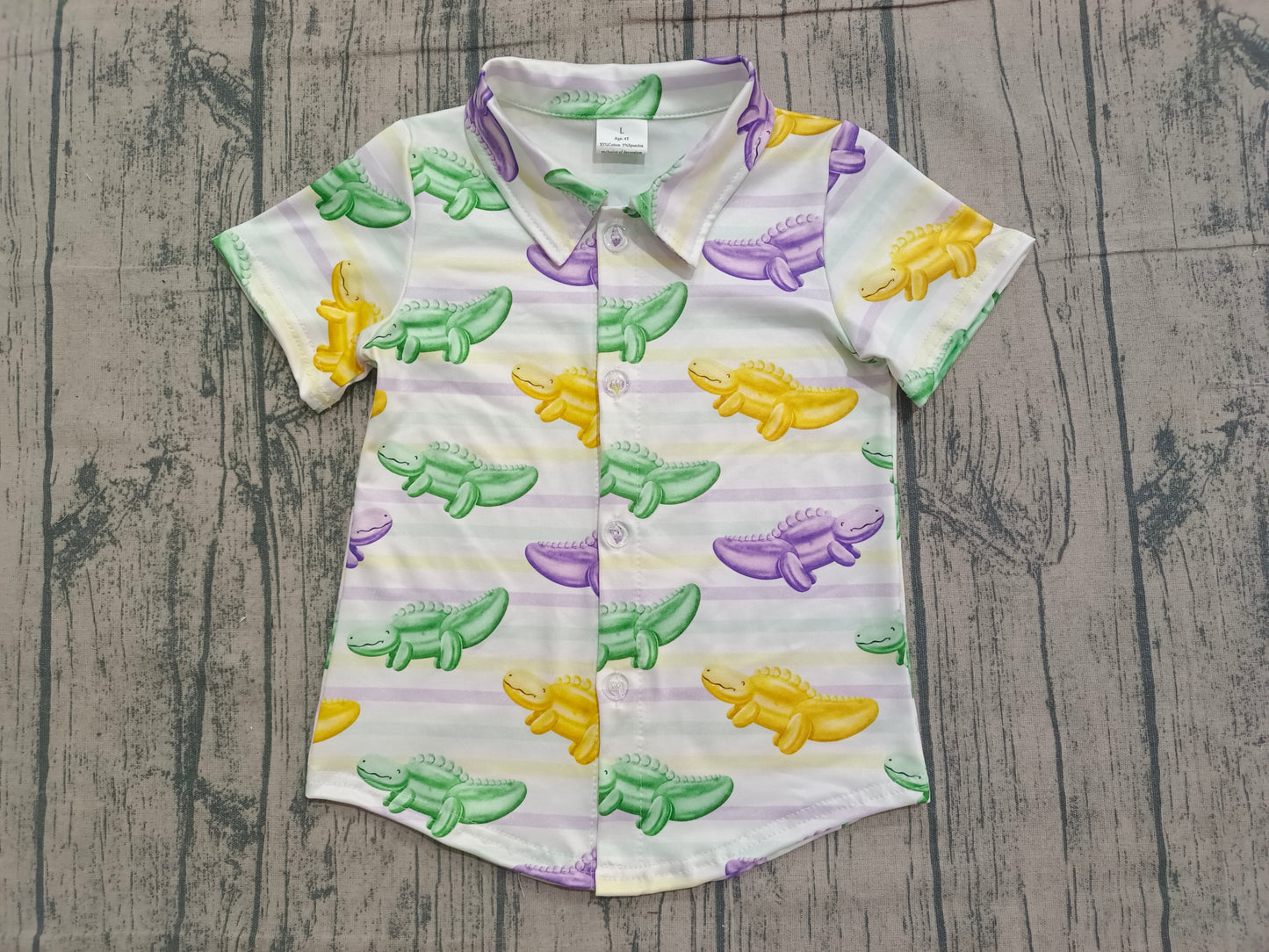 NO MOQ preorder BT1393 Mardi Gras Crocodile Polo Short Sleeve Boys Top 202512