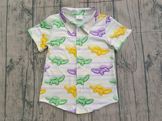 NO MOQ preorder BT1393 Mardi Gras Crocodile Polo Short Sleeve Boys Top 202512