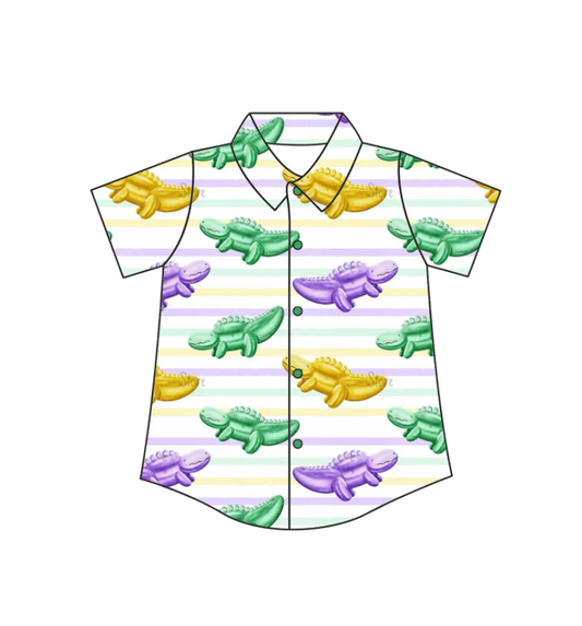 MOQ 8 preorder BT1393 Mardi Gras Crocodile Polo Short Sleeve Boys Top 202510