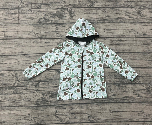 NO MOQ preorder BT1399 Deer Duck Hunting Camouflage Pea Green Hooded Zipper Long Sleeve Boys Top 202510