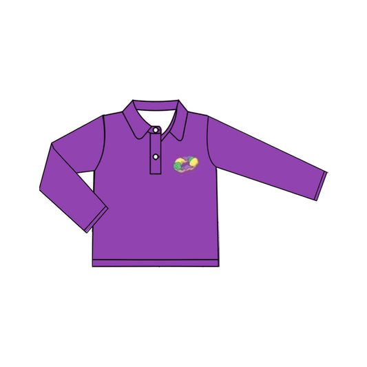 MOQ 5 preorder BT1402 Mardi Gras Purple Polo Long Sleeve Boys Top 202510