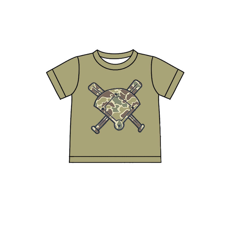 MOQ 5 preorder BT1418 Light Gray Green Camouflage Fan Baseball Short Sleeve Boys Top 202510