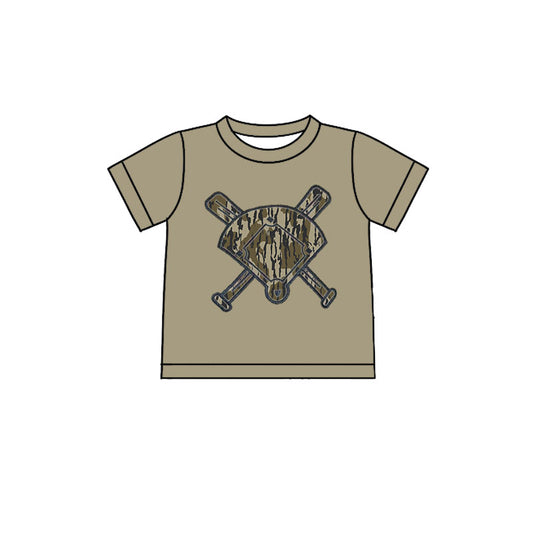 MOQ 5 preorder BT1419 Army Green Camouflage Fan Baseball Short Sleeve Boys Top 202510