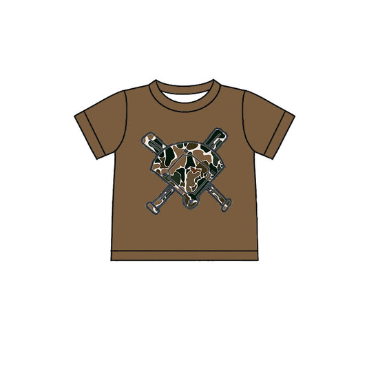 MOQ 5 preorder BT1420 Brown Camouflage Fan Baseball Short Sleeve Boys Top 202510