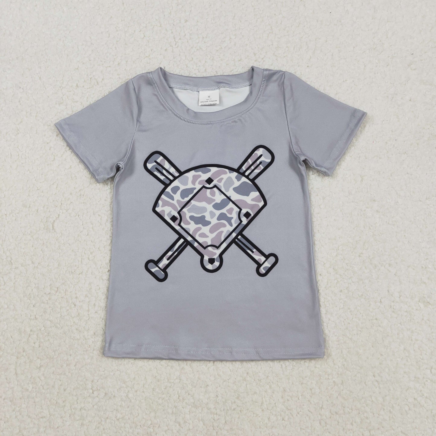 BT1421 Gray Camouflage Fan Baseball Short Sleeve Boys Top 202511 RTS