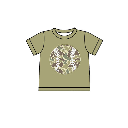 MOQ 5 preorder BT1427 Yellow Green Camouflage Baseball Short Sleeve Boys Top 202510