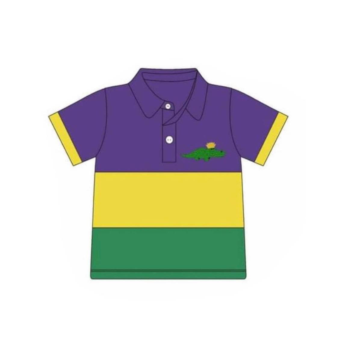 MOQ 5 preorder BT1435 Mardi Gras Crocodile Purple Polo Short Sleeve Boys Top 202510
