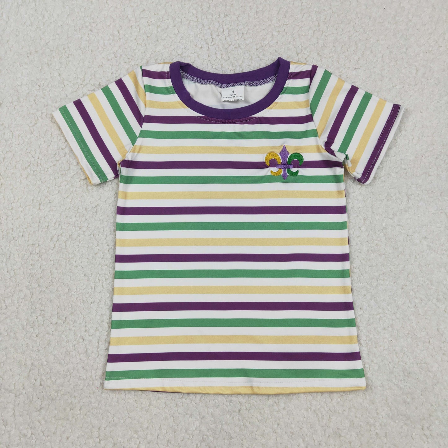 BT1437 Embroidered Mardi Gras Stripe Short Sleeve Boys Top 202512 RTS