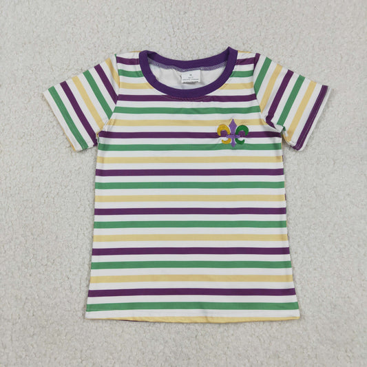 BT1437 Embroidered Mardi Gras Stripe Short Sleeve Boys Top 202512 RTS