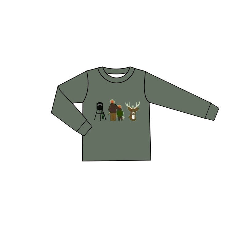 MOQ 5 preorder BT1438 Deer Hunting Gray Green Long Sleeve Boys Top 202510