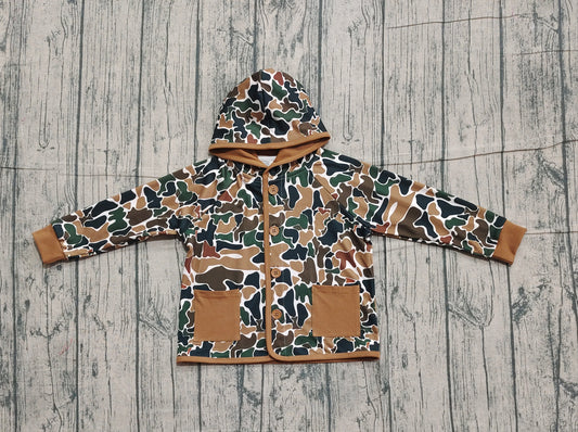 NO MOQ preorder BT1442 Brown Green Camouflage Pocket Hooded Long Sleeve Boys Top 202510