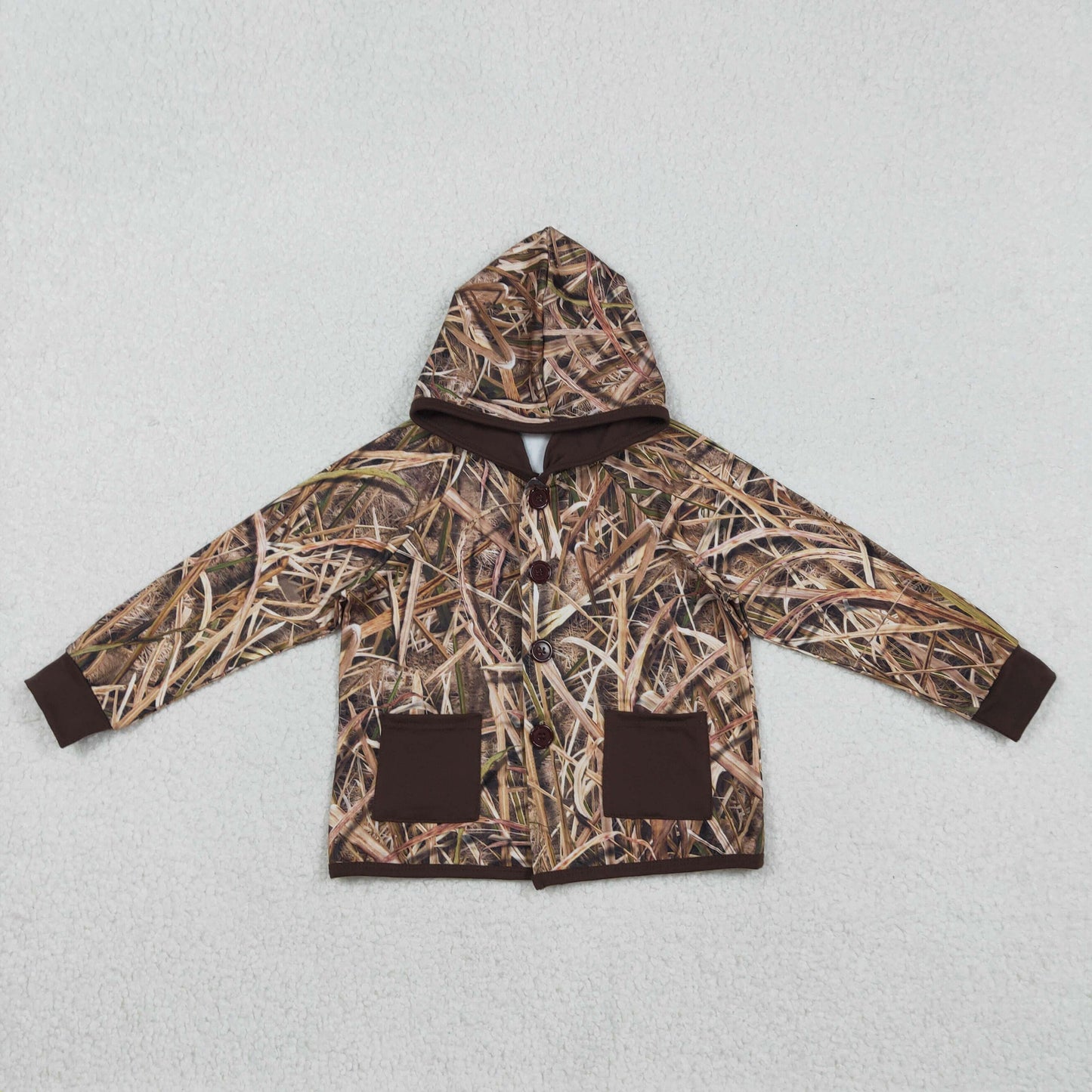 BT1443 Brown Leaves Pocket Hooded Long Sleeve Boys Top 202512 RTS