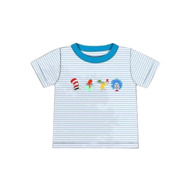 MOQ 5 preorder BT1451 Dr Seuss Blue Striped Short Sleeve Boys Top 202510