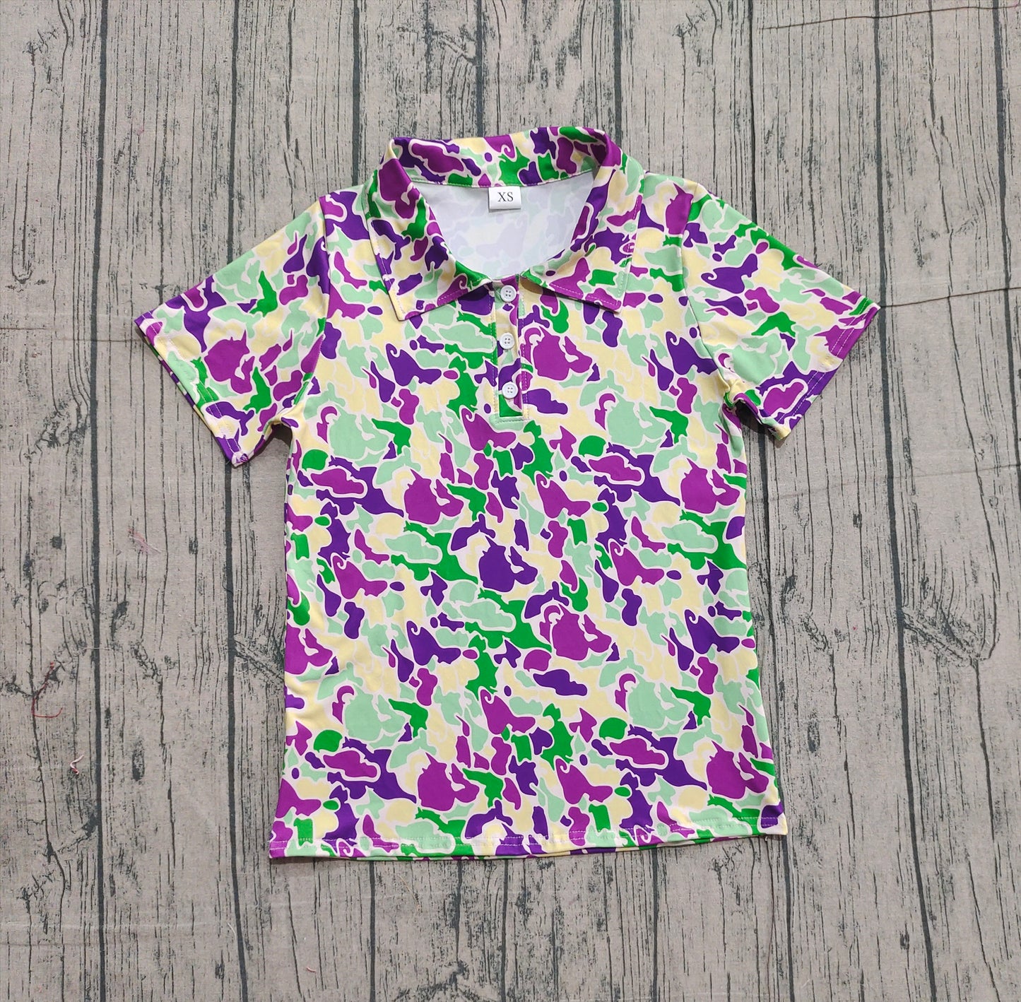 NO MOQ Preorder BT1452 Adult Male Mardi Gras Purple Camouflage Polo Short Sleeve Top 202510
