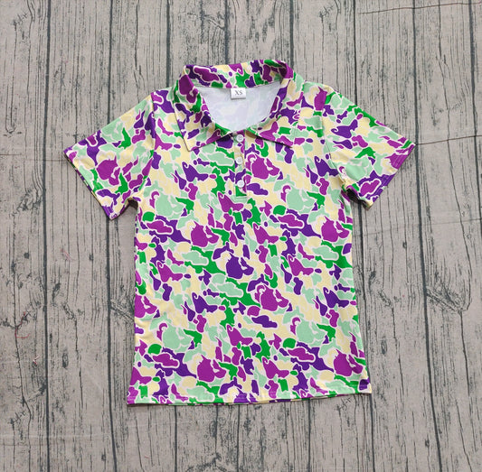 NO MOQ Preorder BT1452 Adult Male Mardi Gras Purple Camouflage Polo Short Sleeve Top 202510