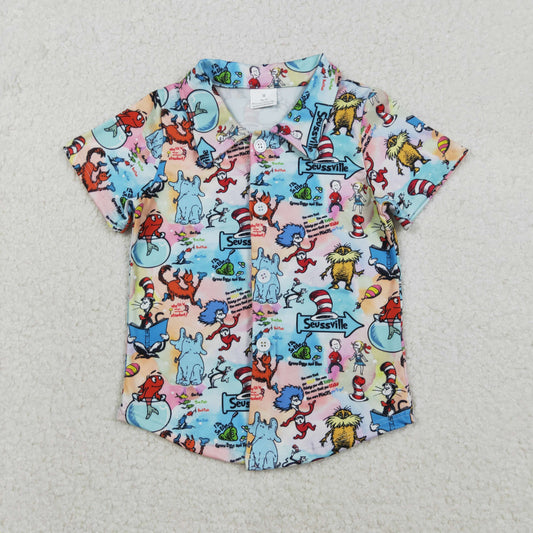 BT1461 Dr Seuss Elephant Fish Tank Colored Button Polo Short Sleeve Boys Top 202512 RTS