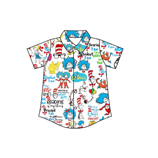 MOQ 5 preorder BT1464 Dr Seuss White Button Polo Short Sleeve Boys Top 202510