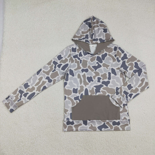 BT1471 Adult Male Gray Pocket Camouflage Hooded Long Sleeve Top  202512 RTS