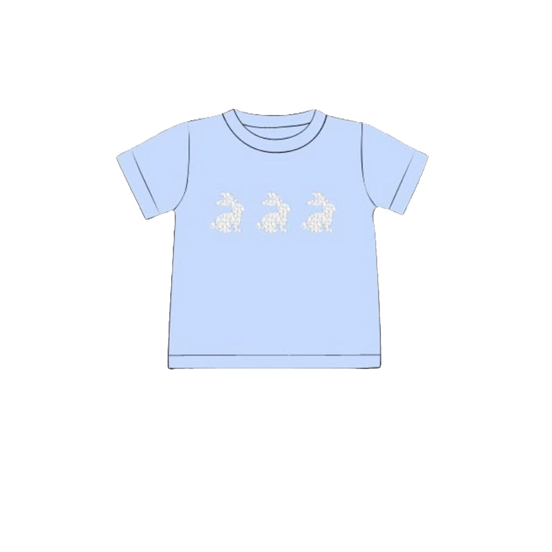 MOQ 5 preorder BT1488 Easter Bunny Light Blue Short Sleeve Boys Top 202510