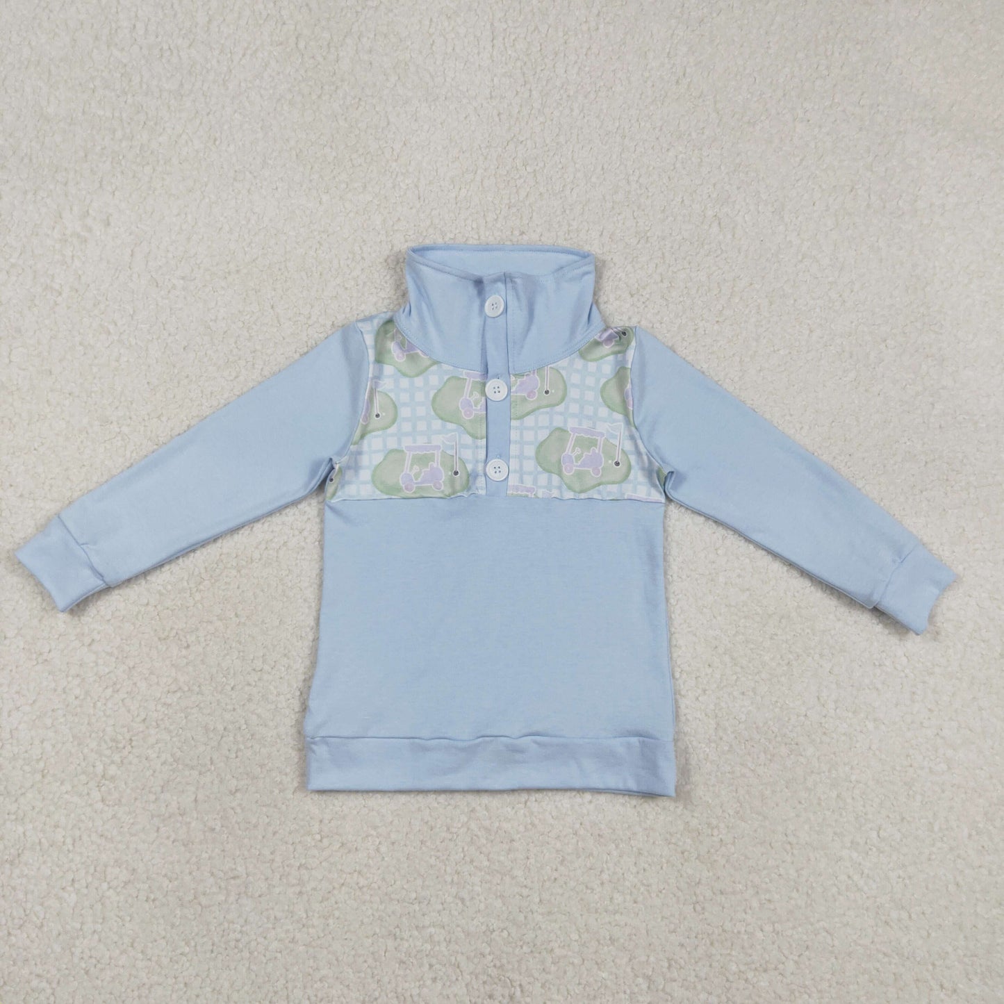 BT1492 Golf Tour Bus Blue Buttons Collar Long Sleeve Boys Top 202601 RTS