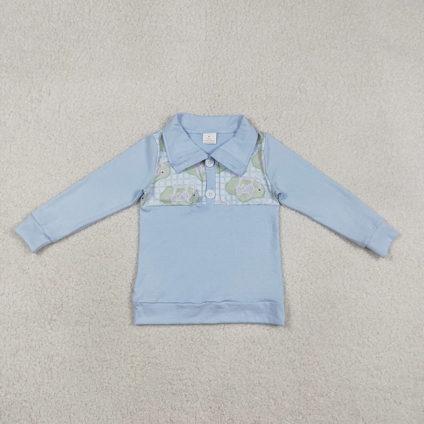 BT1492 Golf Tour Bus Blue Buttons Collar Long Sleeve Boys Top 202601 RTS
