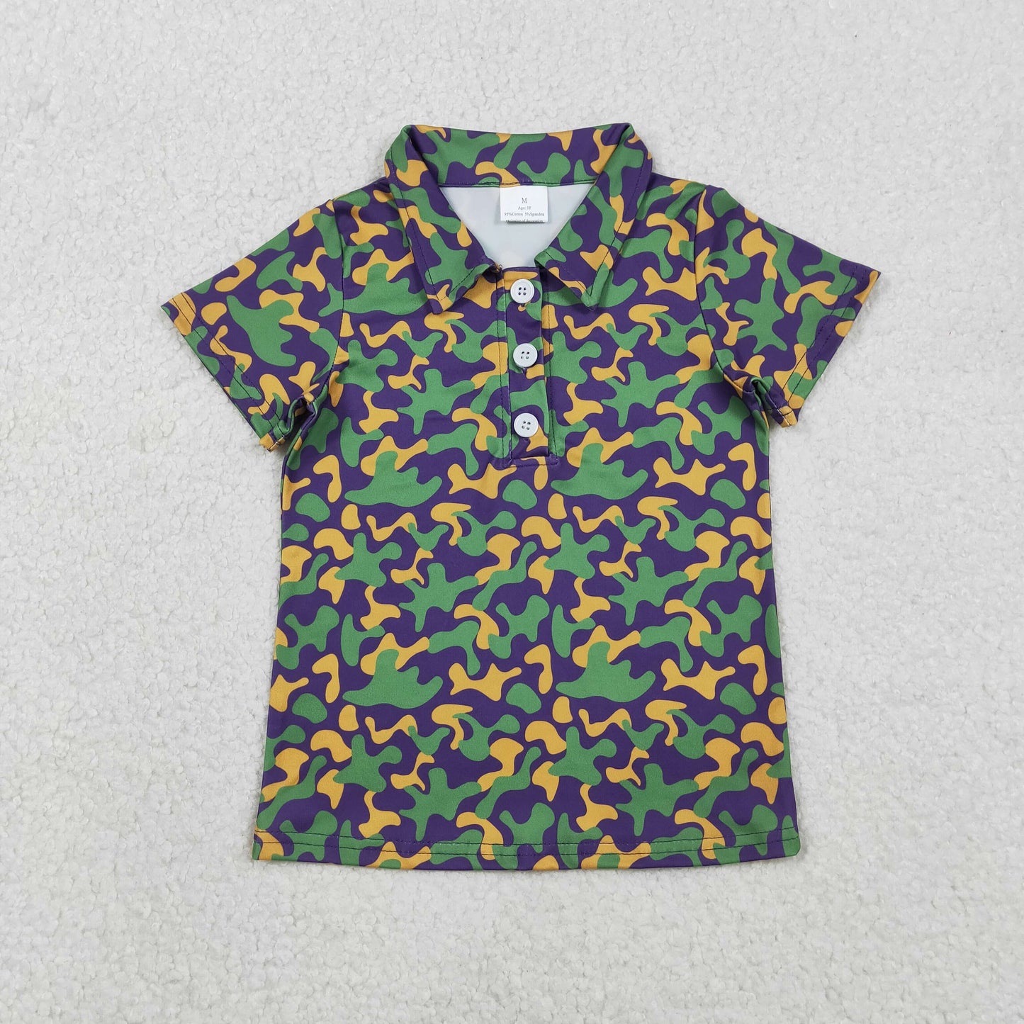 BT1498 Mardi Gras Camouflage Button Polo Short Sleeve Boys Top 202512 RTS