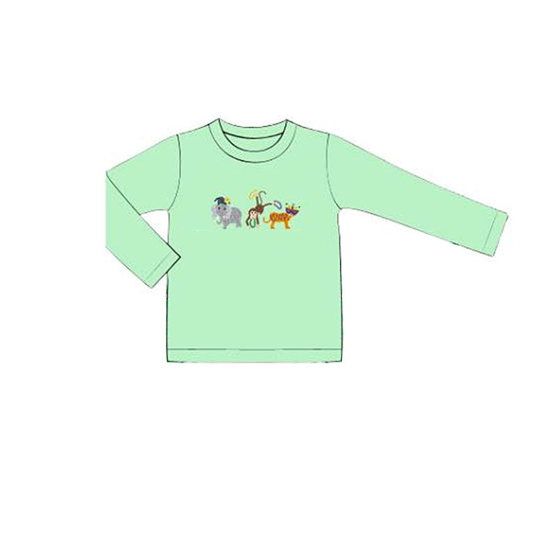 MOQ 5 PCS preorder BT1505 Mardi Gras Elephant Monkey Animal Green Long Sleeve Boys Top 202511