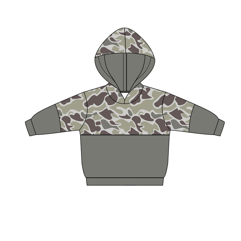 MOQ 5 PCS preorder BT1513 Gray Green Brown Camouflage Hooded Long Sleeve Boys Top 202511