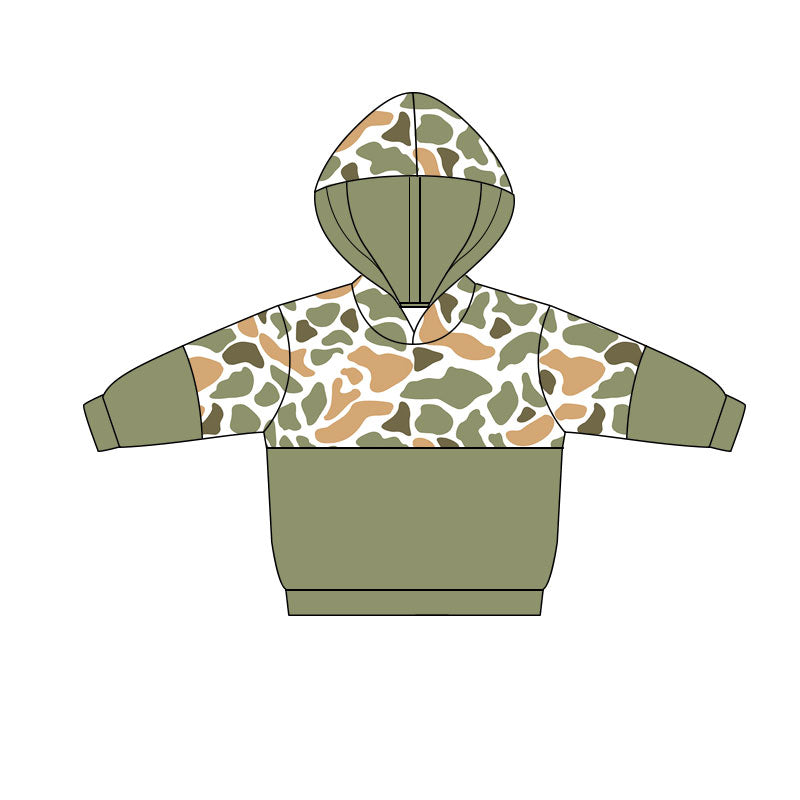 MOQ 5 PCS preorder BT1519 Orange Green Camouflage Hooded Long Sleeve Boys Top 202511
