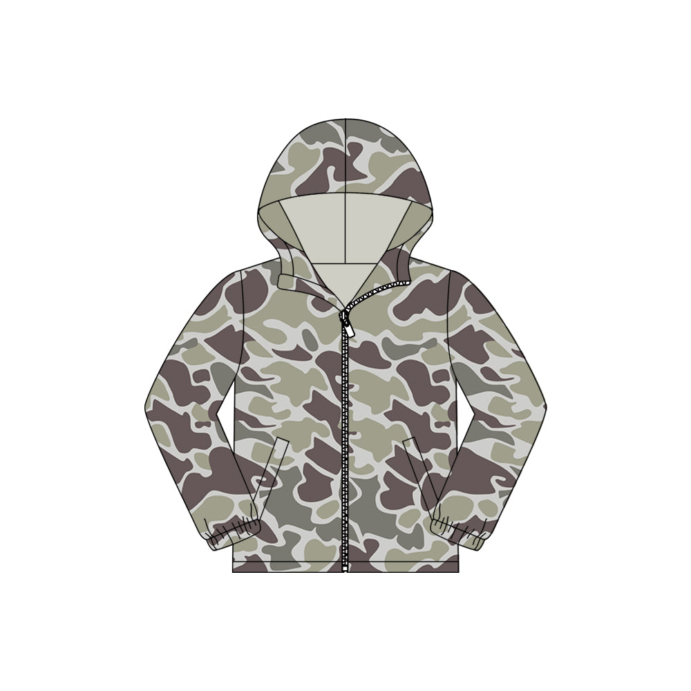 MOQ 5 PCS preorder BT1524 Gray Green Brown Camouflage Zip Hooded Long Sleeve Boys Top 202511