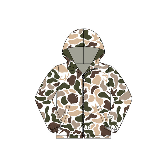 MOQ 5 PCS preorder BT1527 Duck Hunting Beige Green Camouflage Zip Hooded Long Sleeve Boys Top 202511