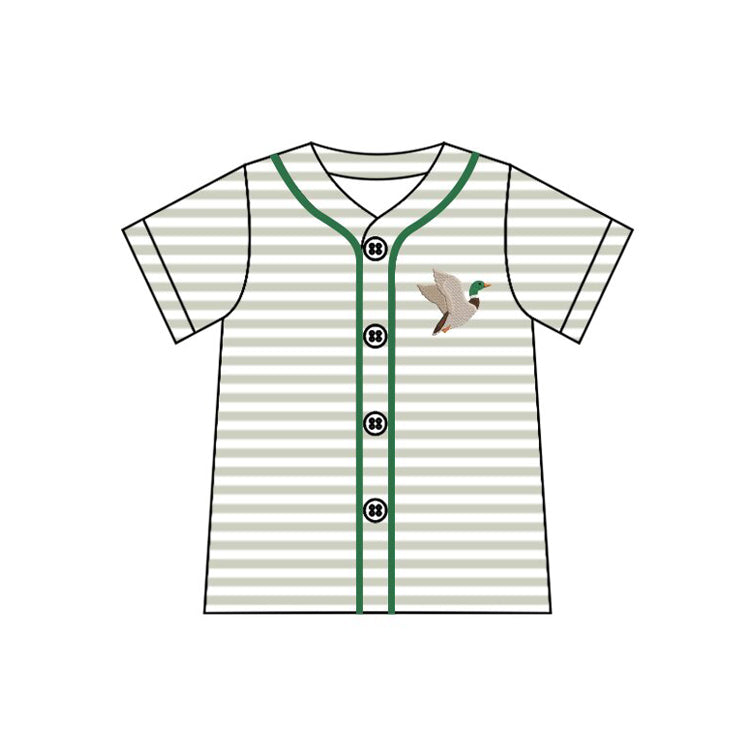 MOQ 5 PCS preorder BT1554 Duck Light Green Stripe Buttons Short Sleeve Boys Top 202511